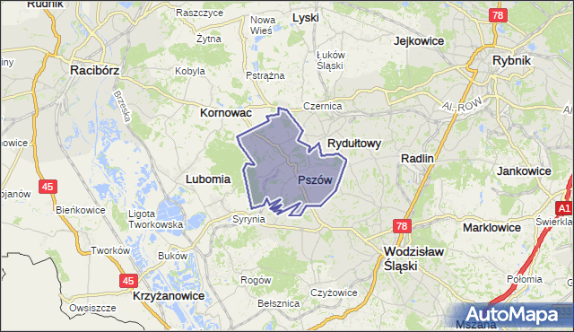 gmina Pszów - powiat wodzisławski na mapie Targeo
