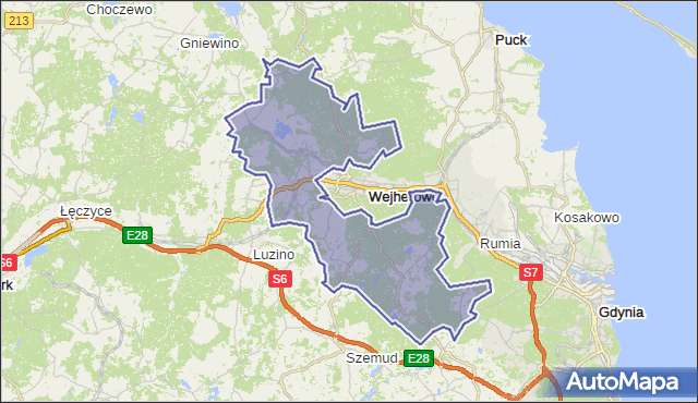 Gmina Wejherowo, powiat wejherowski, województwo pomorskie na mapie Targeo