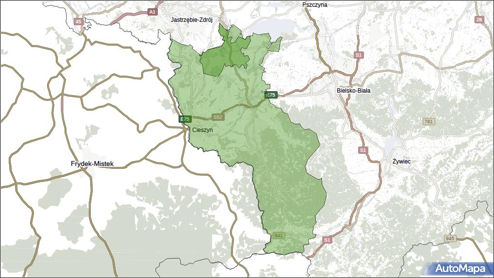 Gmina Strumień, powiat cieszyński, województwo śląskie na mapie Targeo
