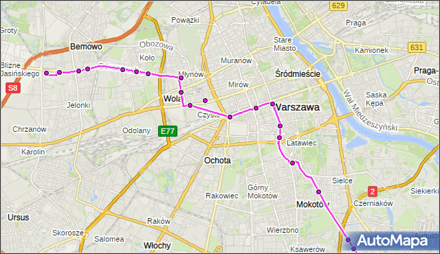 Autobus 501 - trasa OS.GÓRCZEWSKA - STEGNY. ZTM Warszawa na mapie Targeo