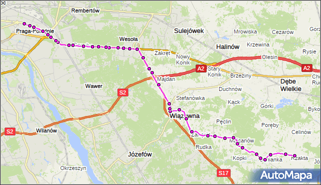 Autobus 720 - trasa RZAKTA RZ - WIATRACZNA. ZTM Warszawa na mapie Targeo
