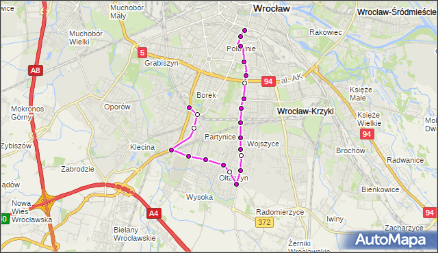 Autobus 113 - trasa DWORZEC GŁ. PKP - KRZYKI. MPKWroclaw na mapie Targeo