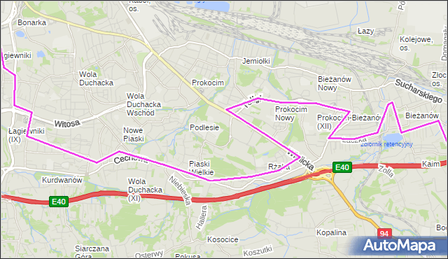 Autobus 133 - trasa Bieżanów Potrzask - Łagiewniki. MPKKrakow na mapie Targeo